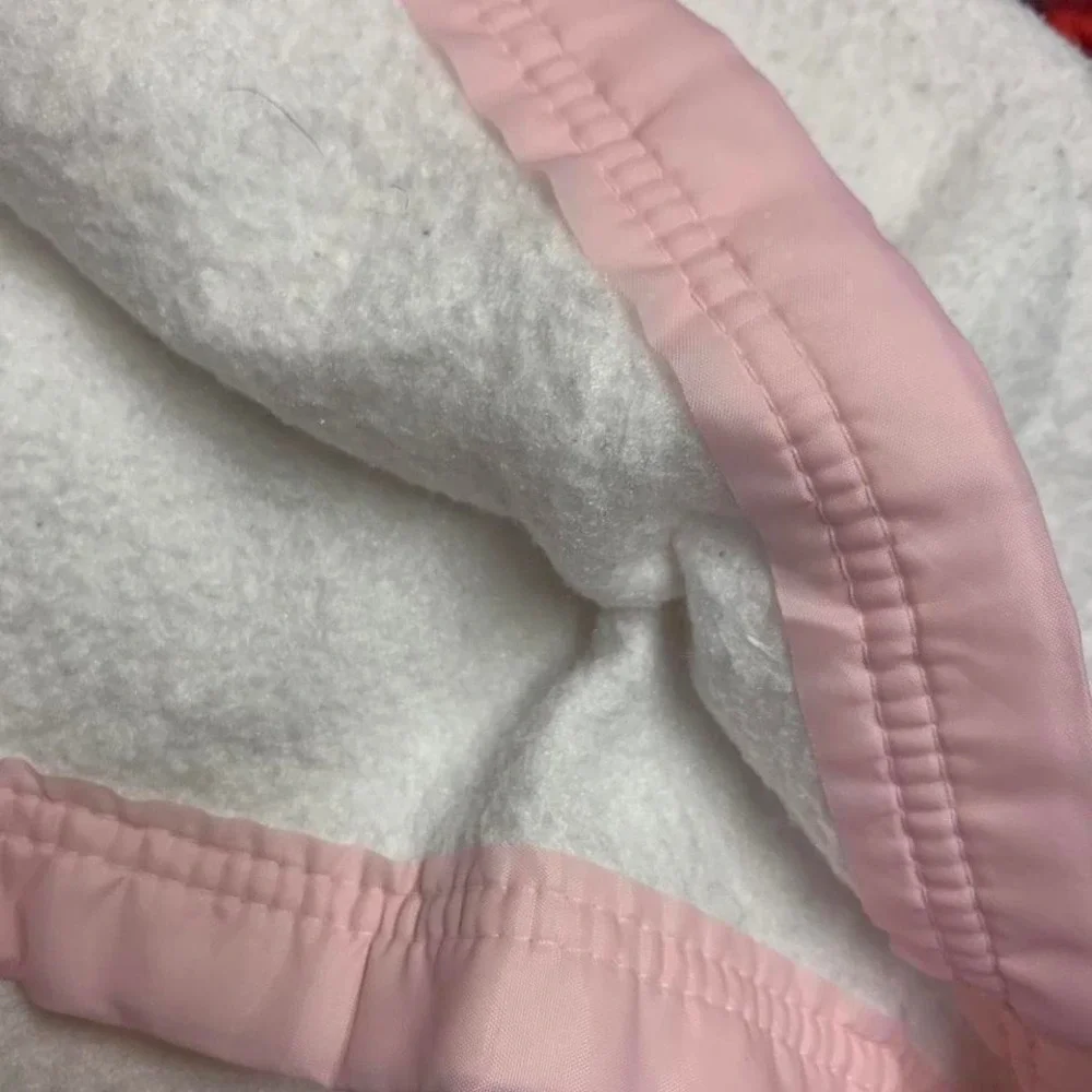 Vintage Acrylic Baby Blanket Pink Satin Trim Teddy Bear Moon 90S 80S UNIQUE RARE